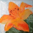 Orange Lilly, pallet knife 5"x5"